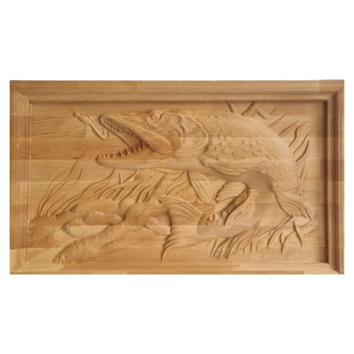 Žvejybos sienų meno kūrinys - Raižytas medinis pano "Sėkminga žvejyba"